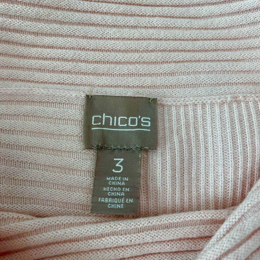 Chicos Cowl Neck Ribbed Sweater Pale Pink 3/4 Sleeve Size 3 US XL 16/18 - Picture 2 of 7